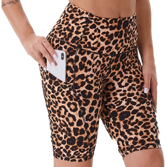 Pants - Leopard Print Plus Size Bike Yoga Athletic Shorts